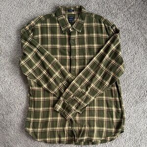 J. Crew Flannel Men's Olive Plaid Button Down Shirt - XL